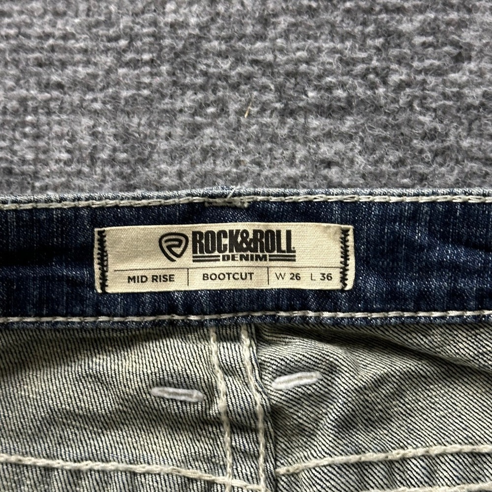 Rock & Roll Jeans Womens Size 26 Dark Wash Bootcut Mid Rise Cow Print Western - Picture 6 of 9